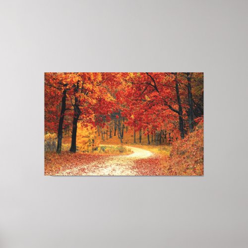 Autumn Red Season Landscape Stretched Canvas Print