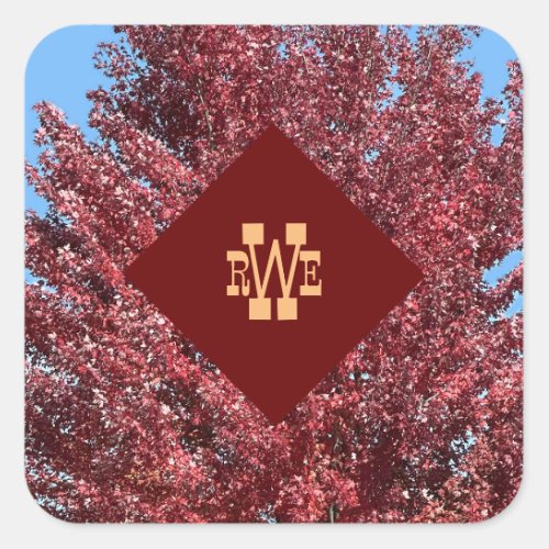 Autumn Red Tree Sticker Your Initials
