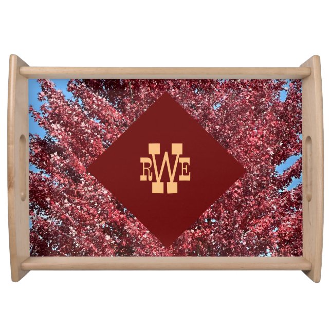 Autumn Red Tree Your Initials Serving Tray (Front)
