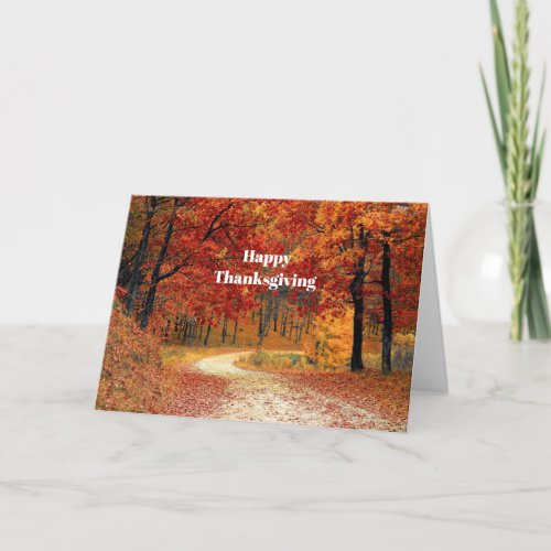 Autumn Red Trees Road Photo Thanksgiving Holiday Card