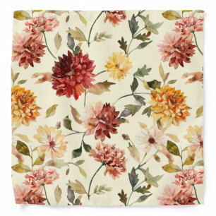 Autumn Red Yellow Pink Flowers Bandana