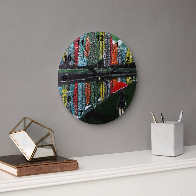 Autumn Reflection Painting by Alfred Fox Large Clock (Office)