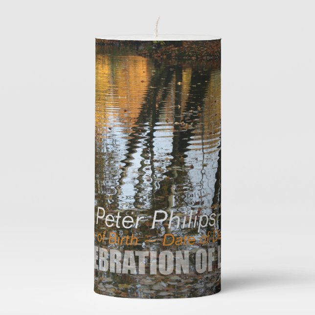 Autumn Reflections Funeral Memorial Candle (Front)