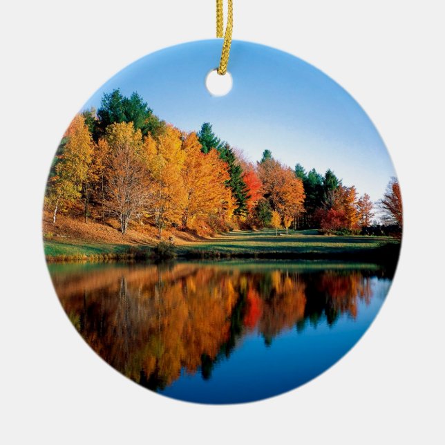 Autumn Reflections Vermont Ceramic Ornament (Front)
