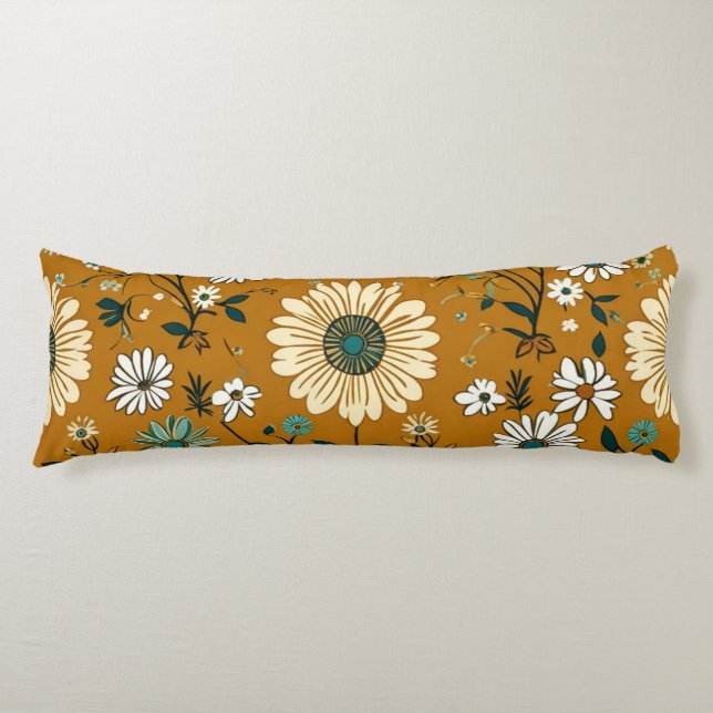 Autumn Retro Boho Mustard Flowers Pattern Body Pillow (Front)