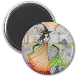 Autumn Reverie Witch and Cat Halloween Art Magnet