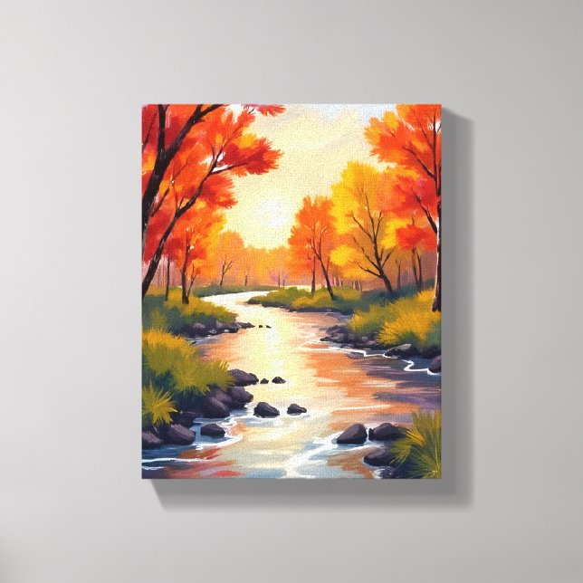 Autumn River | Fall Foliage Nature Watercolor Canvas Print (Front)