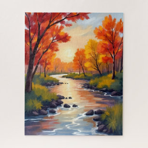 Autumn River   Fall Foliage Nature Watercolor Jigsaw Puzzle