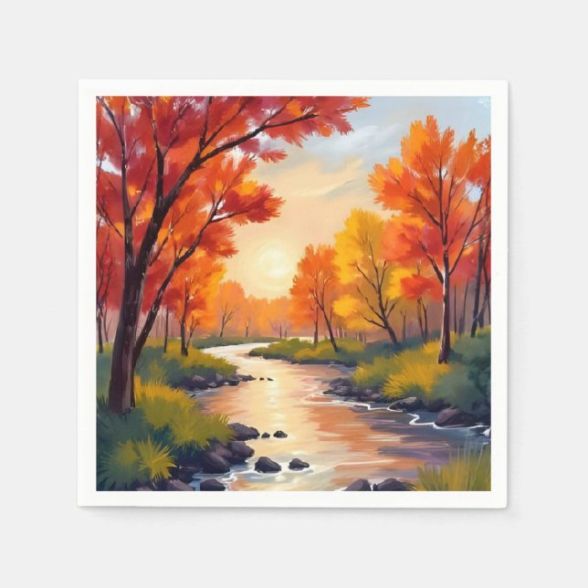 Autumn River | Fall Foliage Nature Watercolor Napkins (Front)