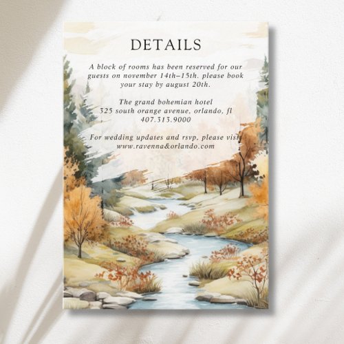Autumn River Forest Landscape Wedding Details Enclosure Card