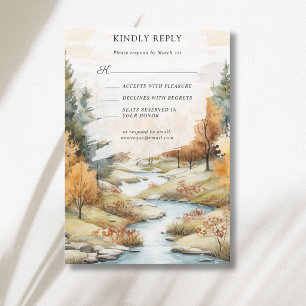 Autumn River Forest Landscape Wedding RSVP Card