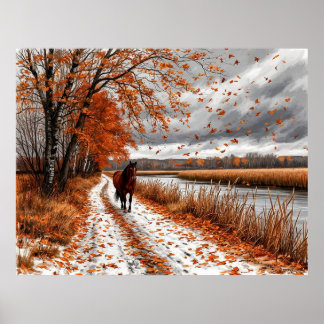 🐎 Autumn River Horse Path Breeze 🍂🌫️ Poster