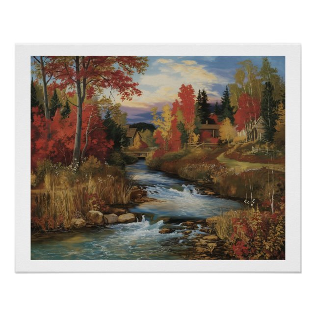 Autumn River Landscape Oil Painting  Poster (Front)