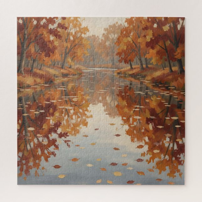 Autumn River Reflection Orange Trees Fall  Jigsaw Puzzle (Vertical)