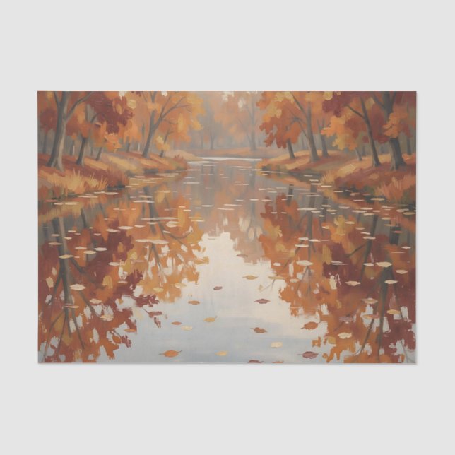 Autumn River Reflection Orange Trees Fall  Tissue Paper (Front)
