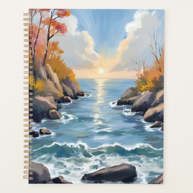 Autumn River Sunlight Fall Landscape Watercolor Planner (Front)