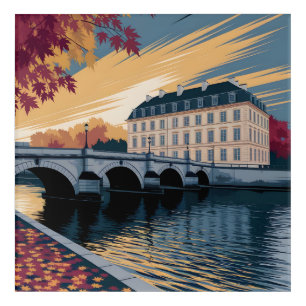 Autumn Riverside European City Illustration Art
