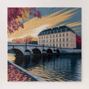 Autumn Riverside European City Illustration Art Jigsaw Puzzle