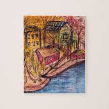 Autumn Riverside Puzzle – Cozy Fall Illustration