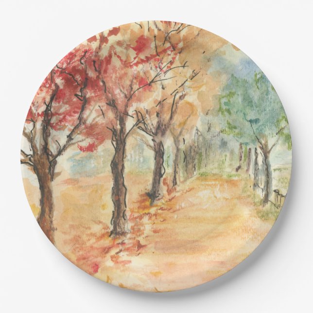 Autumn Road design on Paper Plates (Front)