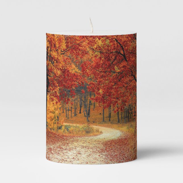 Autumn Road Pillar Candle (Front)
