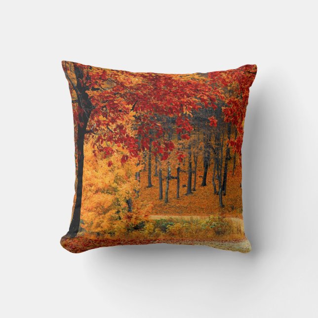 Autumn Road Throw Pillow (Front)