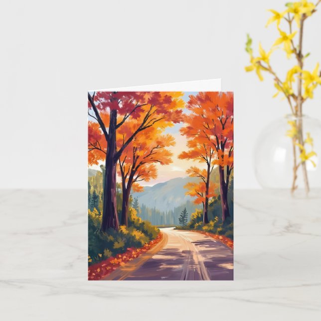 Autumn Road | Watercolor Fall Foliage Leaves Card (Yellow Flower)