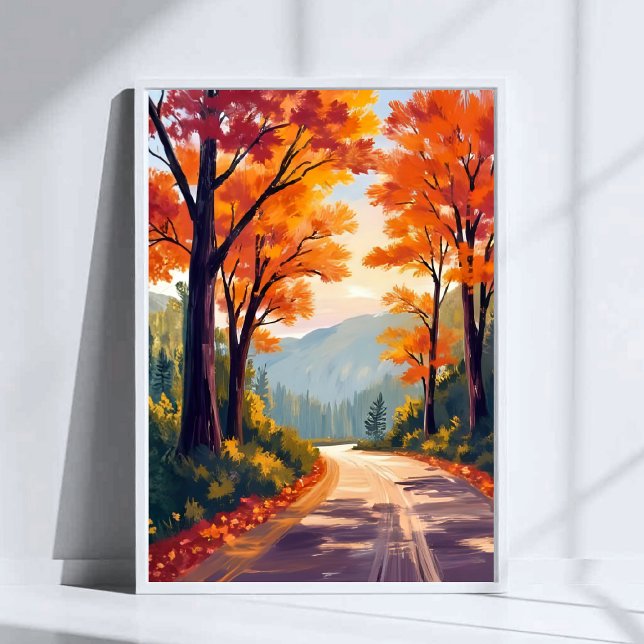 Autumn Road | Watercolor Fall Foliage Leaves Poster (Creator Uploaded)