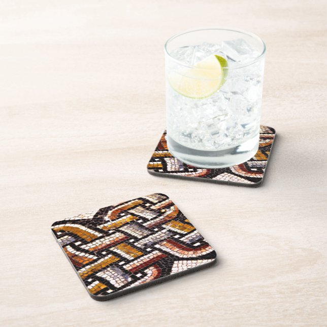 Autumn Roman Mosaic Beverage Coaster (Right Side)