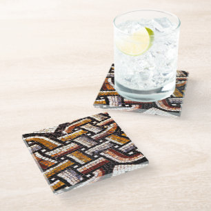 Autumn Roman Mosaic Glass Coaster