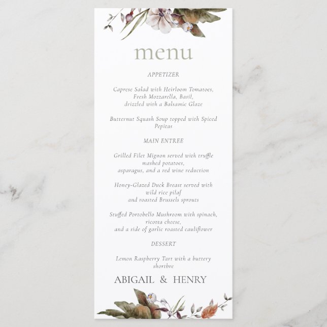 Autumn Romance Arch Floral Wedding Menu (Front)