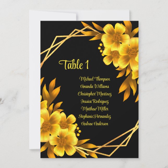 Autumn romance black & gold floral seating charts invitation (Front)