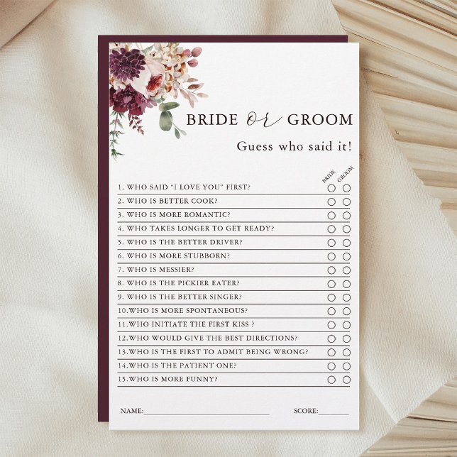 Autumn Romance Bride or Groom Bridal Shower Game  (Creator Uploaded)