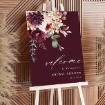 Autumn Romance Burgundy Bridal Shower Welcome  Foam Board<br><div class="desc">This wedding bridal shower welcome sign features a watercolor flower bouquet of dahlias,  garden roses,  and peony in burgundy red,  maroon,  blush pink over fall leaves. For more advanced customization of this design,  please click the BLUE DESIGN TOOL BUTTON. Matching items are also available.</div>