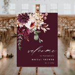 Autumn Romance Burgundy Bridal Shower Welcome Sign<br><div class="desc">This bridal shower welcome sign features a watercolor flower bouquet of dahlias,  garden roses,  and peony in burgundy red,  maroon,  blush pink over fall leaves. For more advanced customization of this design,  please click the BLUE DESIGN TOOL BUTTON. Matching items are also available.</div>