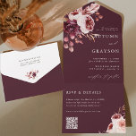 Autumn Romance Burgundy Floral Wedding QR Code All In One Invitation<br><div class="desc">All-in-one wedding invitation with RSVP QR code. For more advanced customization of this design,  please click the BLUE DESIGN TOOL BUTTON. Matching items are also available.</div>