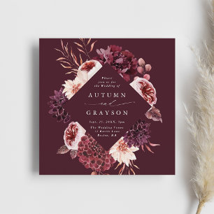Autumn Romance Burgundy Watercolor Wedding Square Invitation
