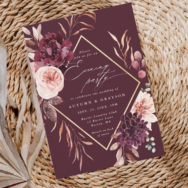 Autumn Romance Burgundy Wedding Evening Party Invitation (Creator Uploaded)