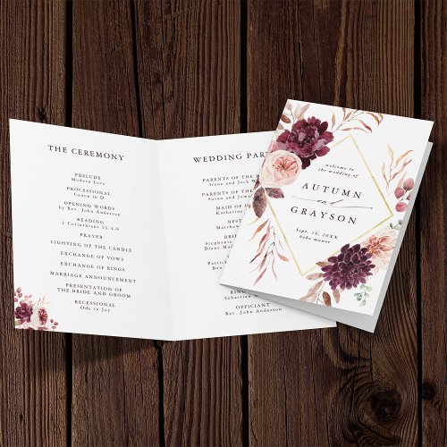 Autumn Romance Burgundy Wedding Folded      Program