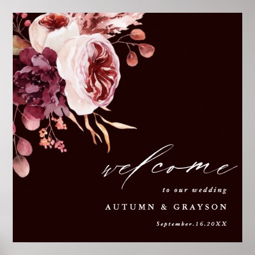 Autumn Romance Burgundy Wedding Welcome Square Poster