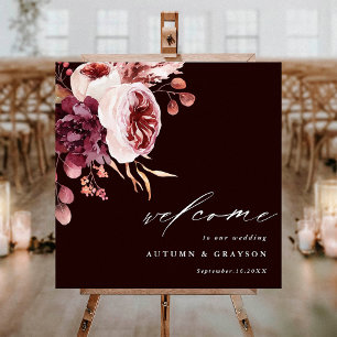 Autumn Romance Dark Burgundy Wedding Welcome  Poster