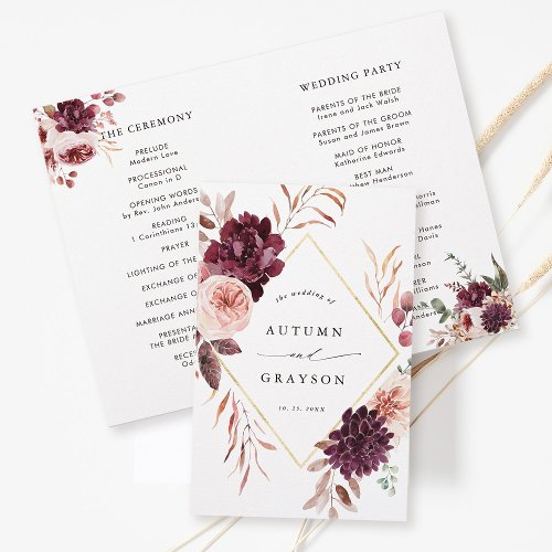 Autumn Romance Elegant Burgundy Wedding Program