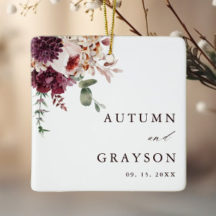 Autumn Romance Elegant Floral Wedding Photo Ceramic Ornament