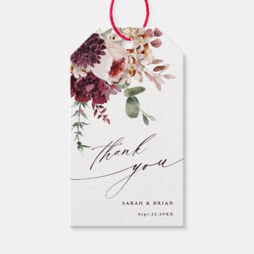 Autumn Romance Elegant Watercolor Floral Thank You Gift Tags