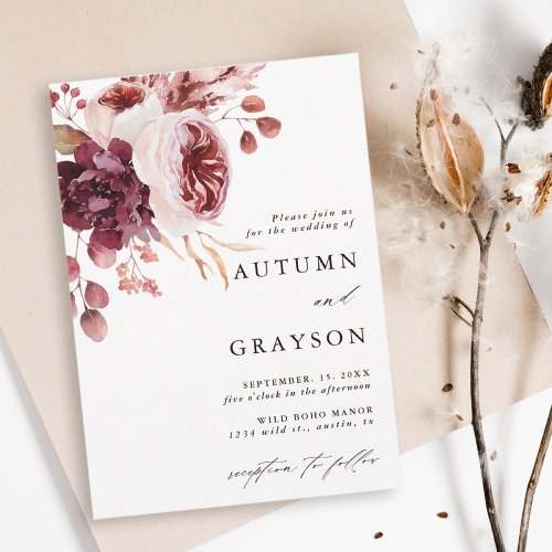 Autumn Romance Elegant Watercolor Floral Wedding Invitation