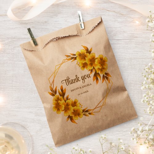 Autumn romance faux gold yellow floral geometric favor bag