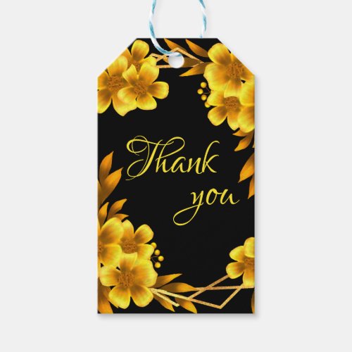 Autumn romance faux gold yellow floral geometric gift tags