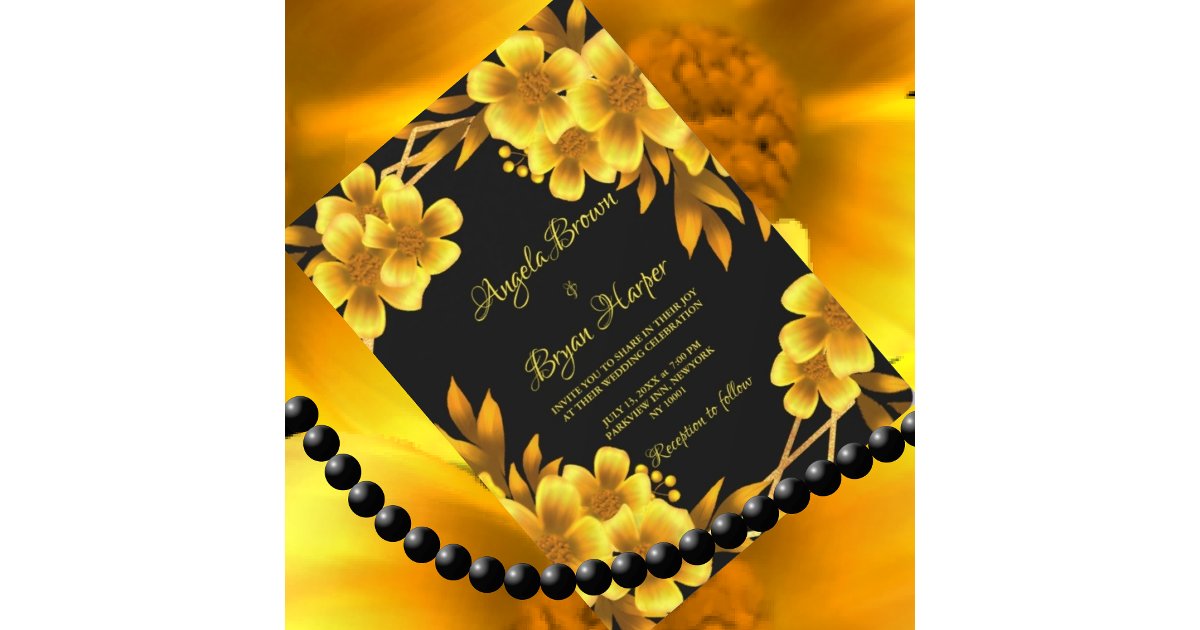 Autumn romance faux gold yellow floral geometric invitation | Zazzle