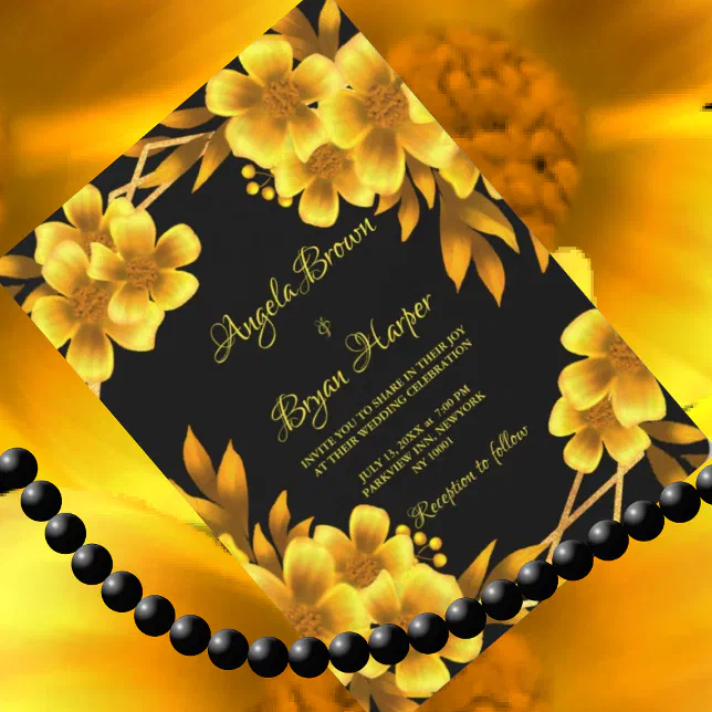 Autumn romance faux gold yellow floral geometric invitation | Zazzle