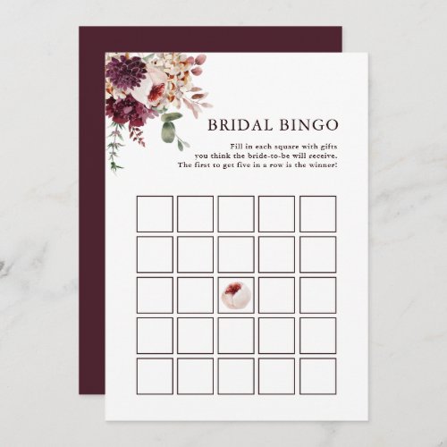 Autumn Romance Floral Bridal Bingo Editable Card
